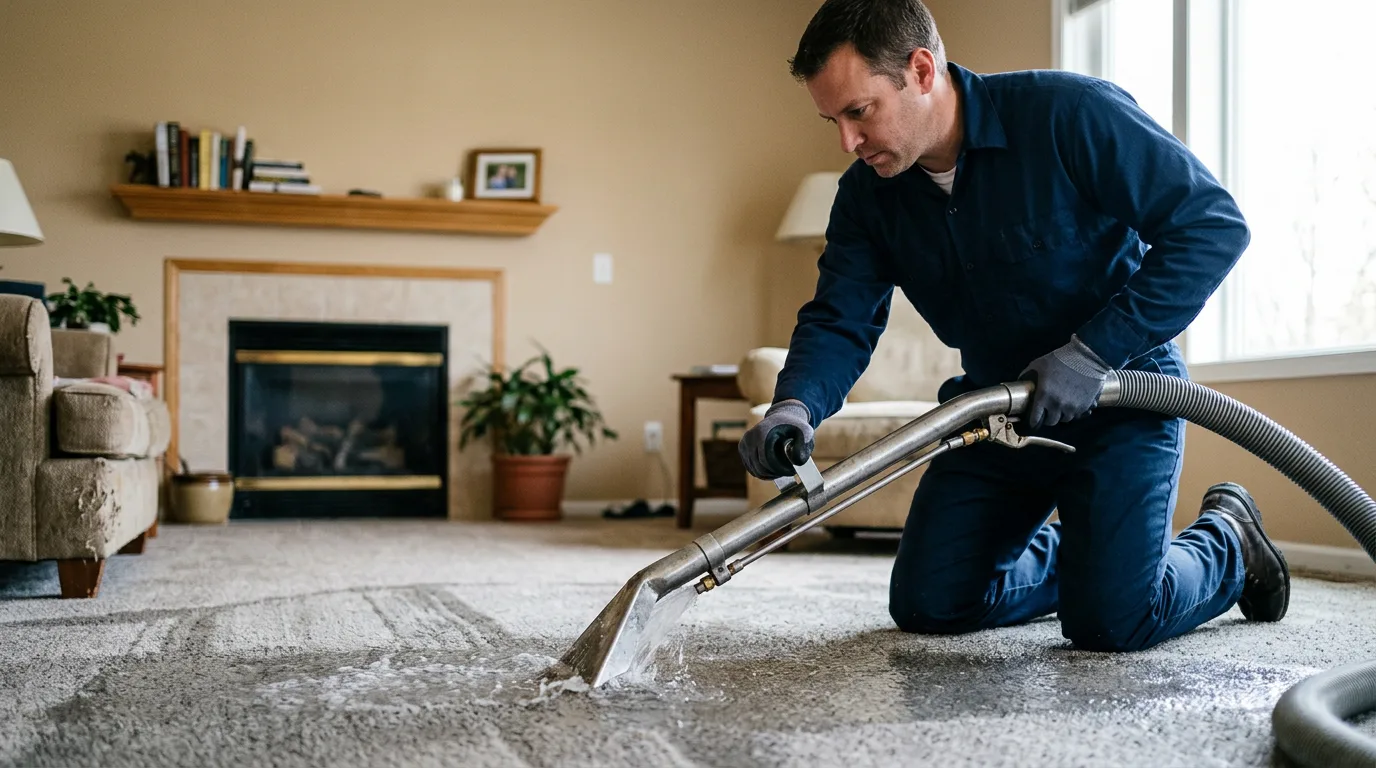 Water damage restoration technician working near Fairfax, IA
